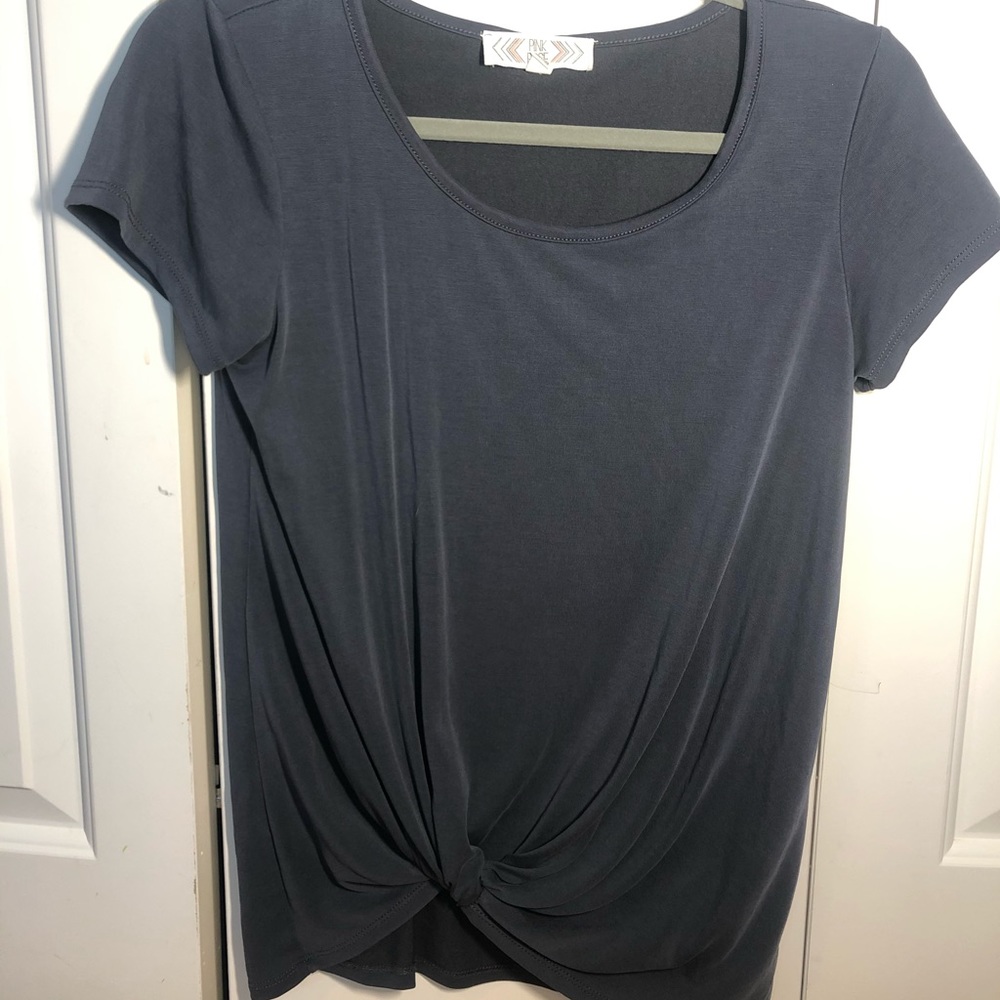 Dusty blue soft tee with tie front
